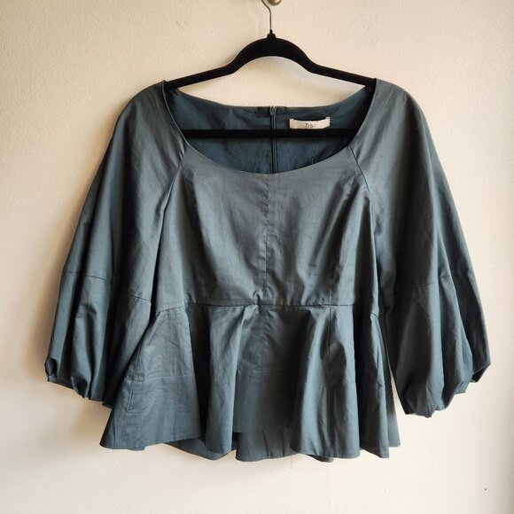 Sz8 Tibi Eco Poplin Peplum in Green Limestone - Tag 6, runs very large - Picture 11 of 12
